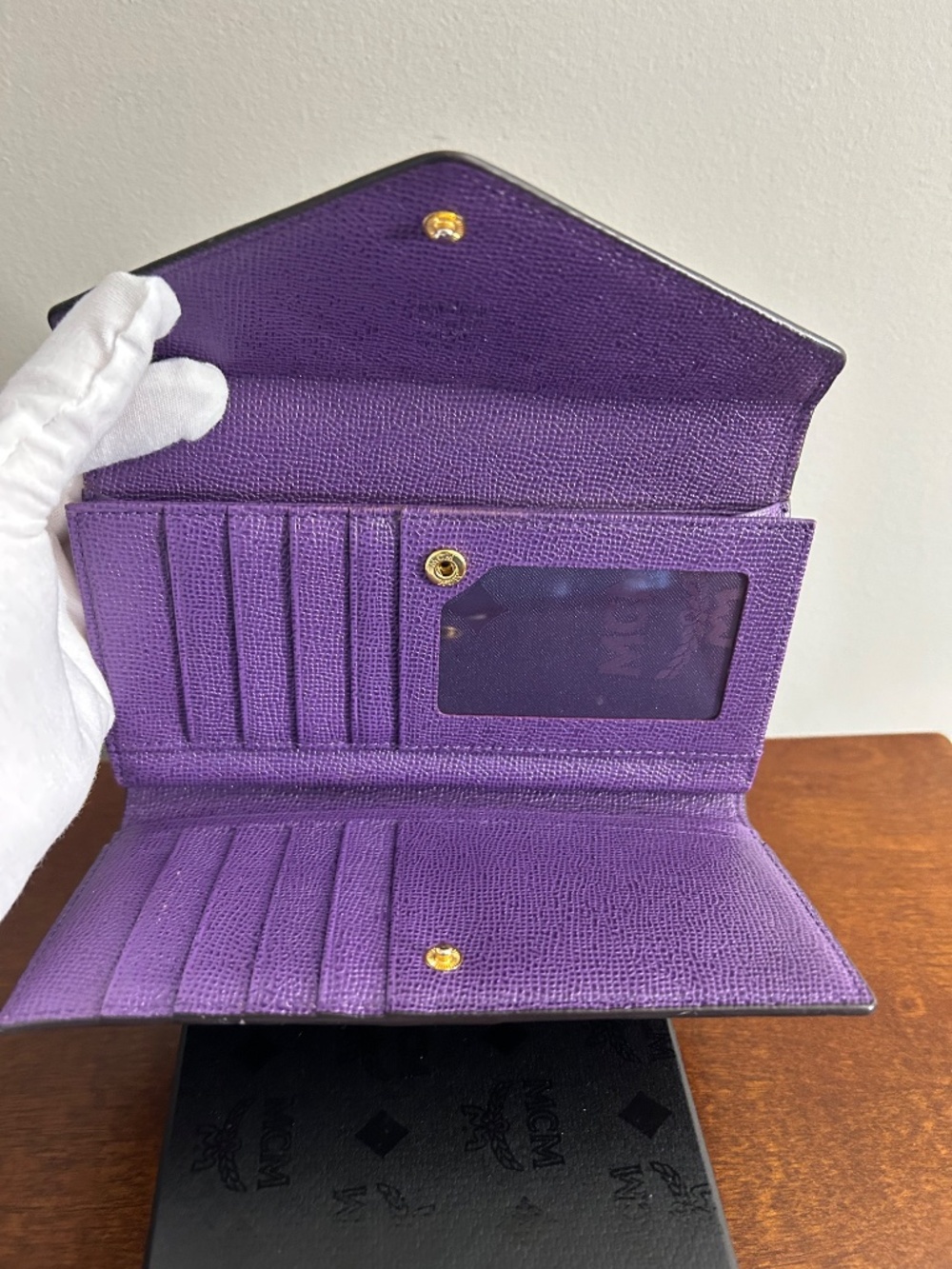 MCM Cognac Visetos Purple Flap Long Wallet with COA and chain; Full Inclusion - Picture 6 of 10